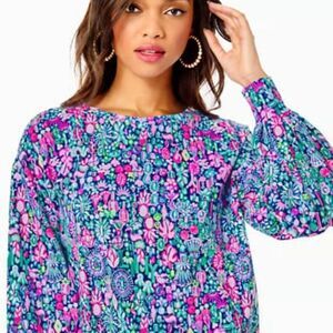 NWT Lilly Pulitzer Kamala Long Sleeve Sweatshirt Low Tide Navy XL Coastal Preppy